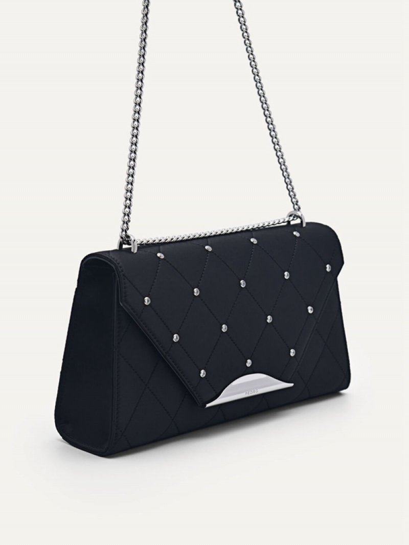 Black Women's Pedro Rina Satin Shoulder Bags | XDBGTU-813