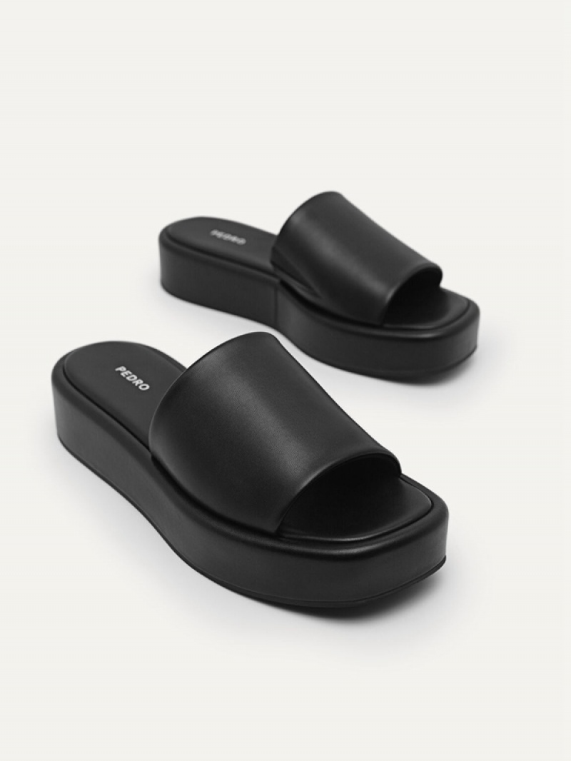 Black Women's Pedro Slip-On Flatform Sandals | ARILUB-679