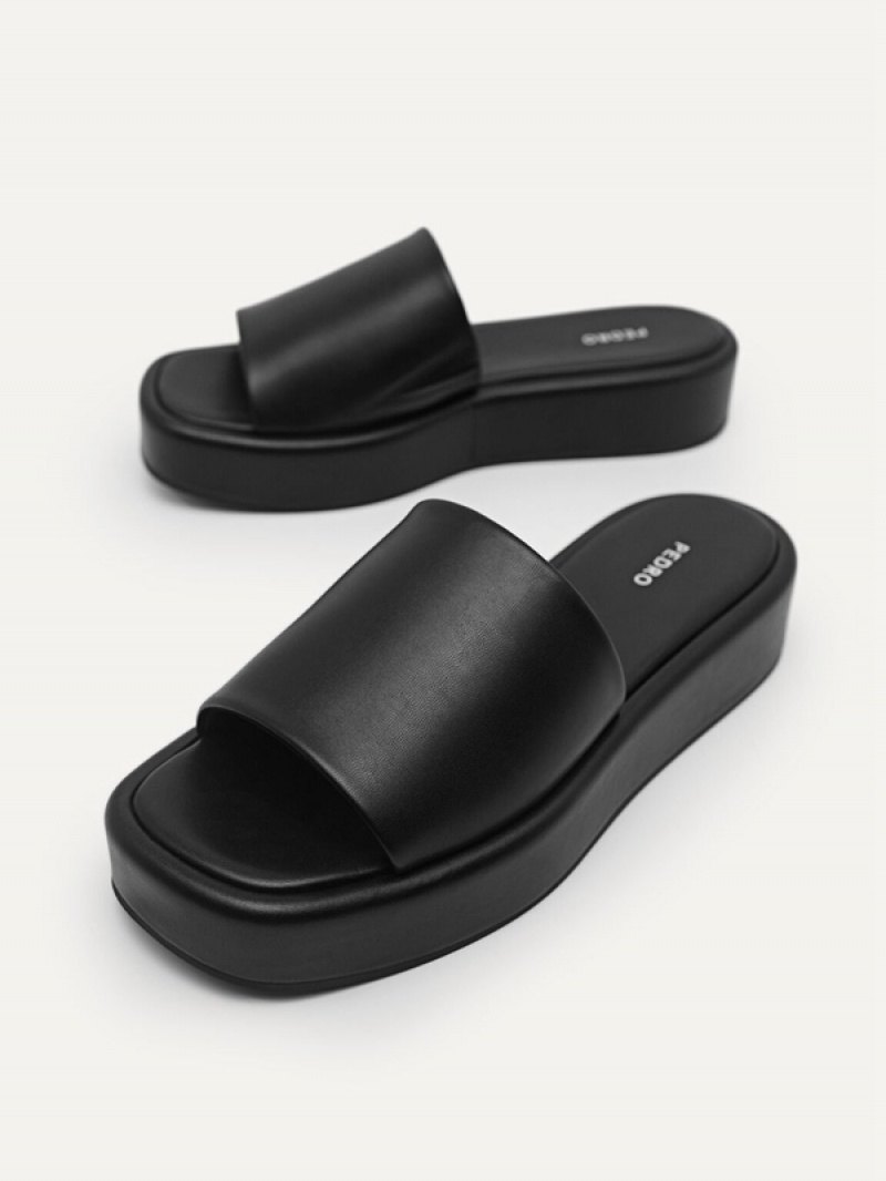 Black Women's Pedro Slip-On Flatform Sandals | ARILUB-679