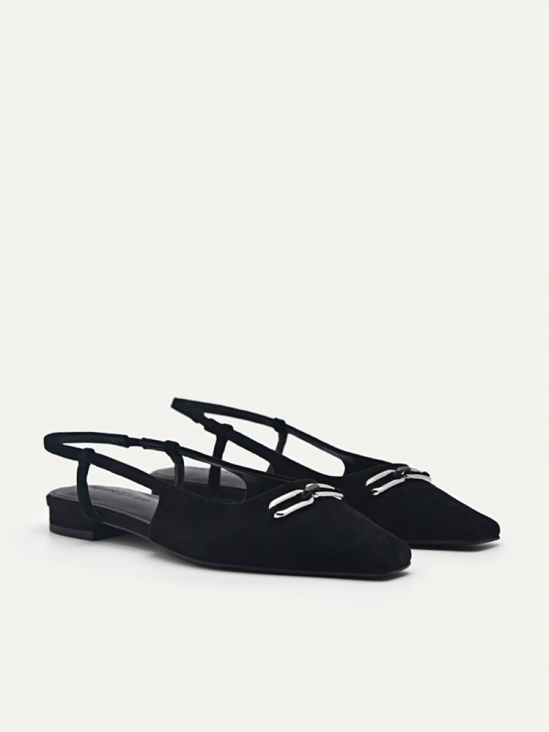 Black Women's Pedro Studio Kate Leather Ballerina Flats | SREZKN-018