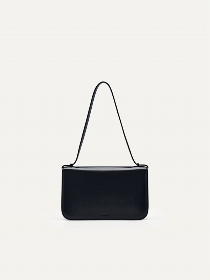 Black Women's Pedro Studio Kate Leather Envelope Shoulder Bags | IHUZNM-810