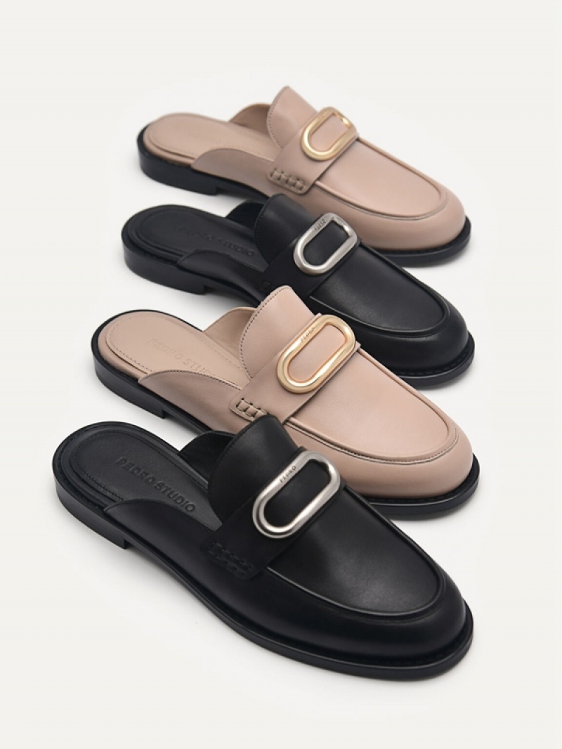 Black Women's Pedro Studio Kate Leather Mules | EGKQRL-704