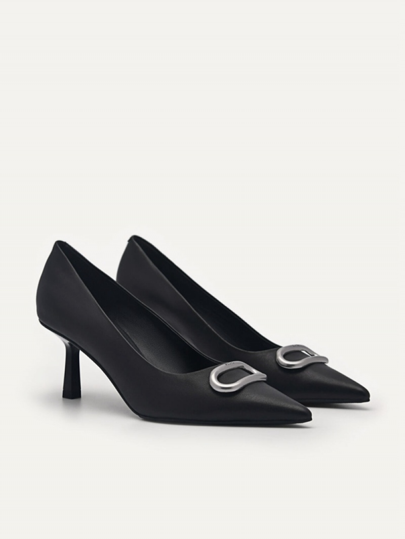 Black Women's Pedro Studio Kate Leather Pumps | OLBCUQ-498