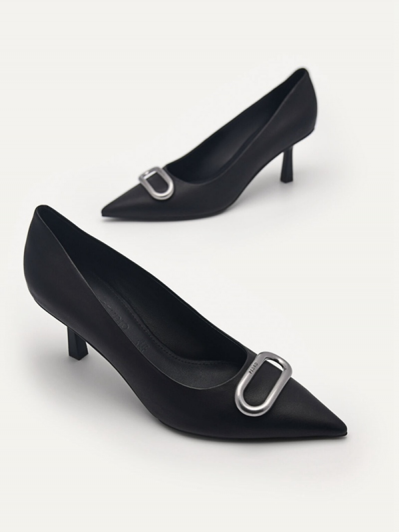 Black Women's Pedro Studio Kate Leather Pumps | OLBCUQ-498