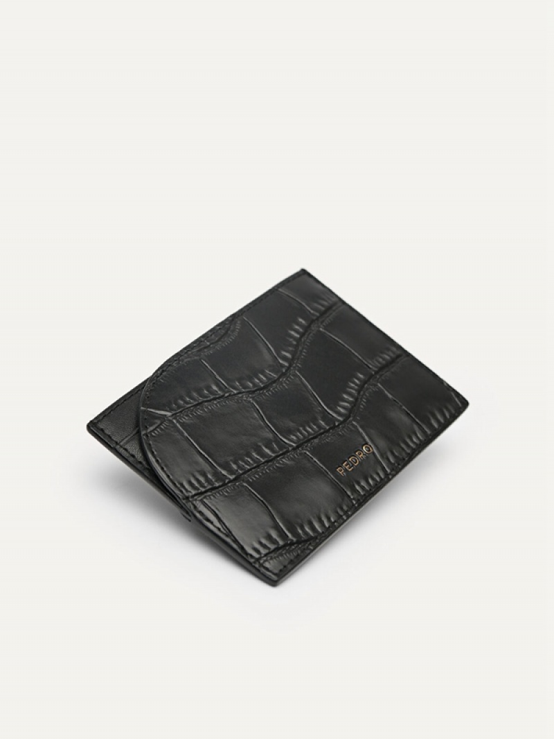 Black Women's Pedro Studio Leather Card Holder | SVQBZM-187