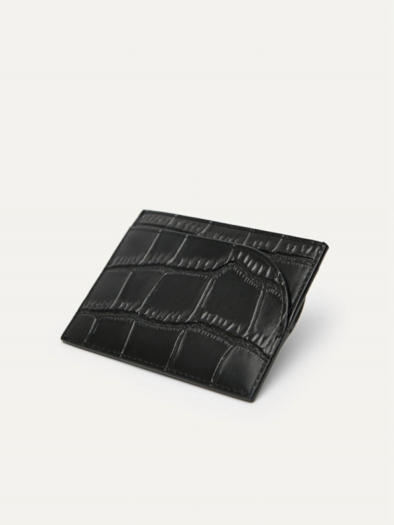 Black Women's Pedro Studio Leather Card Holder | SVQBZM-187