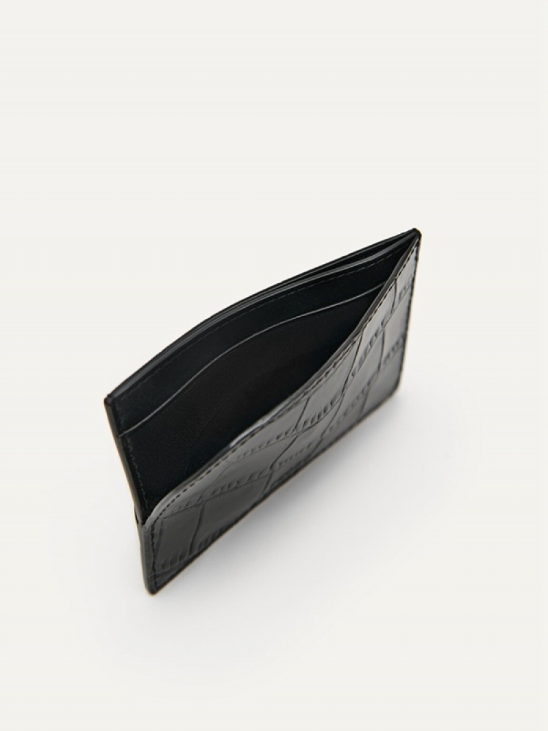 Black Women's Pedro Studio Leather Card Holder | SVQBZM-187