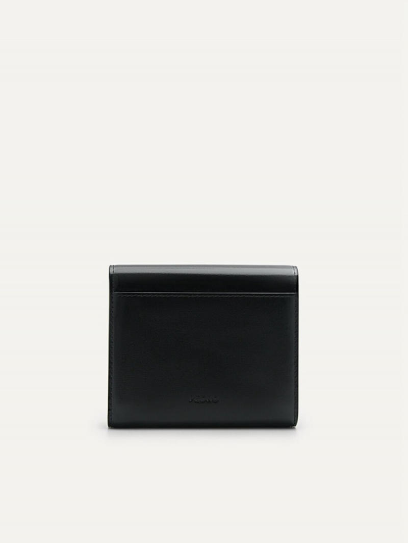 Black Women's Pedro Studio Leather Trifold Wallet | KJVEBQ-267