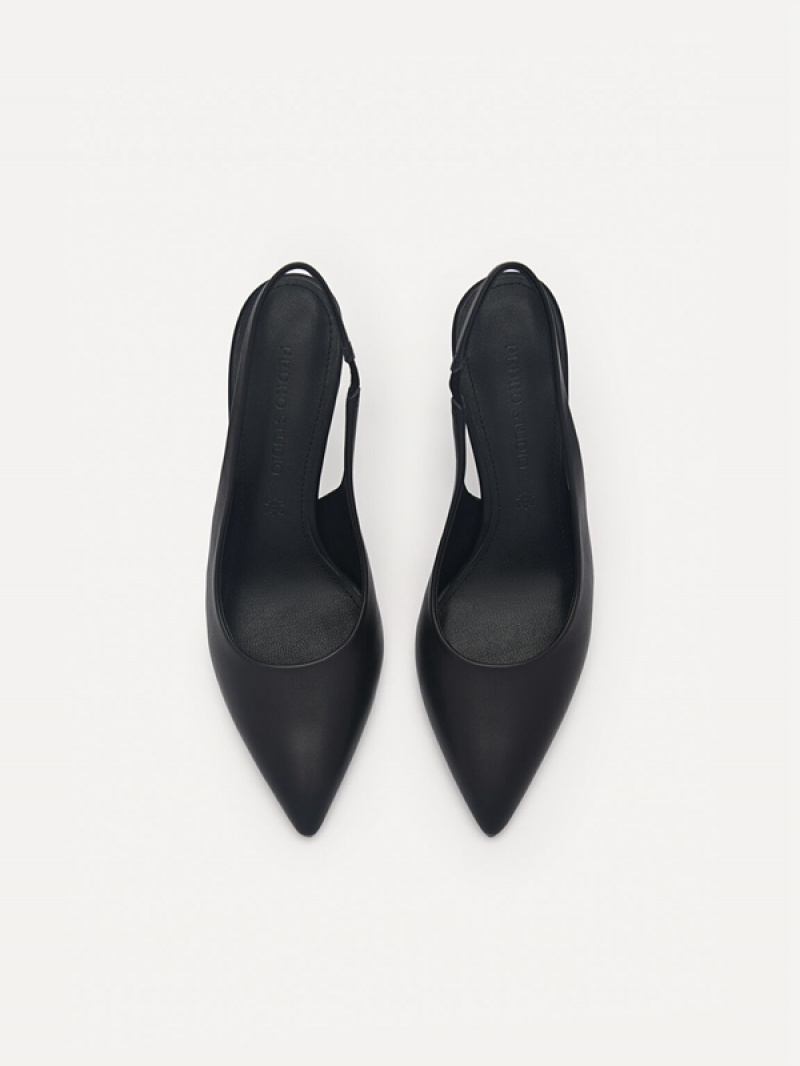 Black Women's Pedro Studio Liza Leather Slingback Pumps | TSMYHW-182