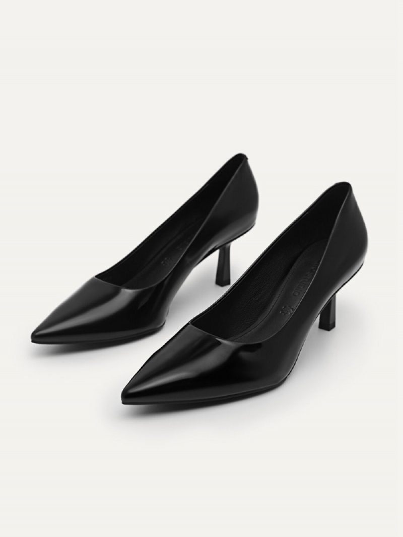 Black Women's Pedro Studio Patent Leather Pointed Pumps | MLSDWA-189