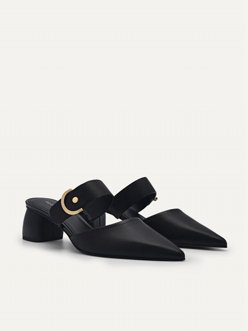 Black Women's Pedro Yasmin Leather Heel Mules | JIKWEB-149