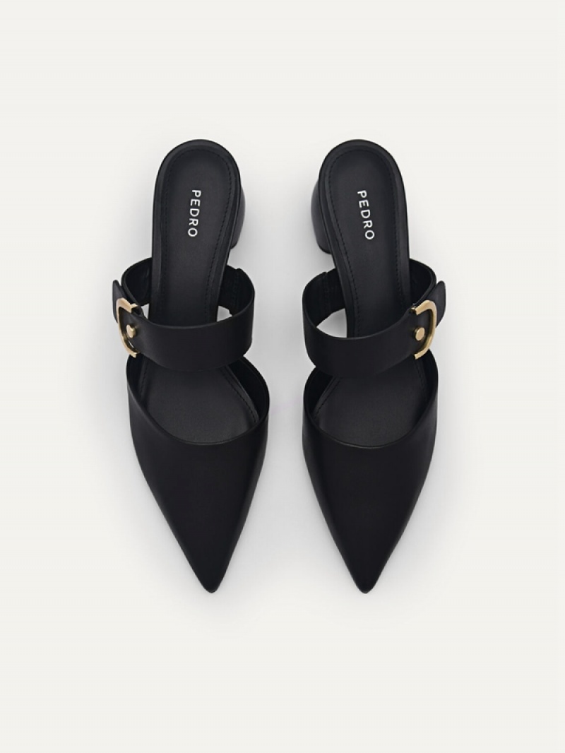 Black Women's Pedro Yasmin Leather Heel Mules | JIKWEB-149