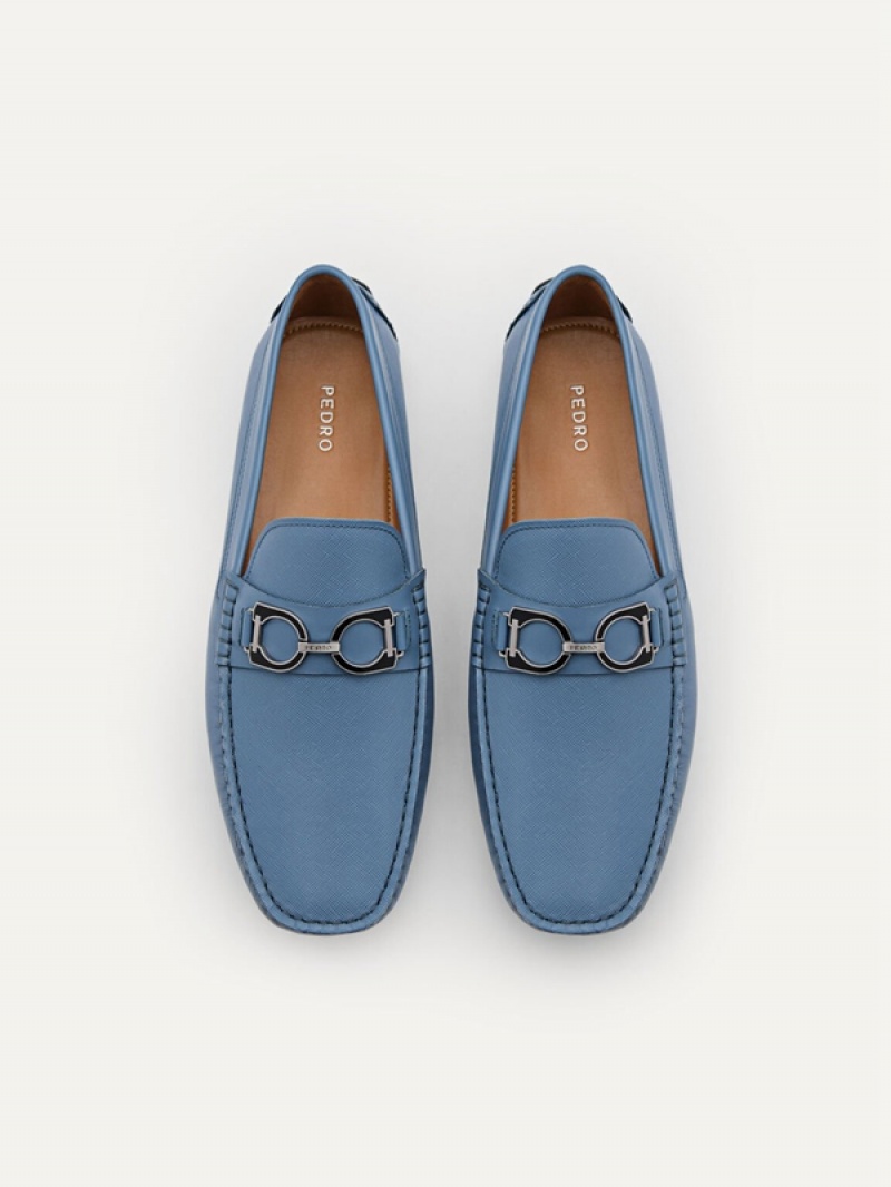 Blue Men's Pedro Antonio Leather Moccasins | JXBWMU-697