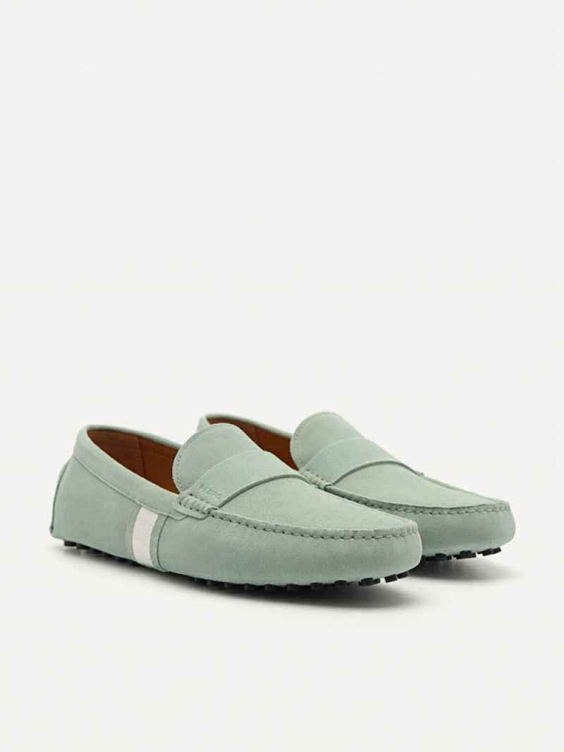 Blue Men's Pedro Leather Band Moccasins | VPFGJD-685