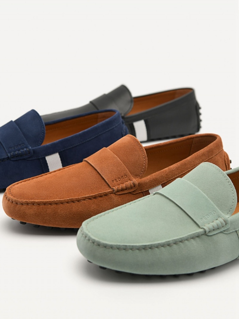 Blue Men's Pedro Leather Band Moccasins | VPFGJD-685