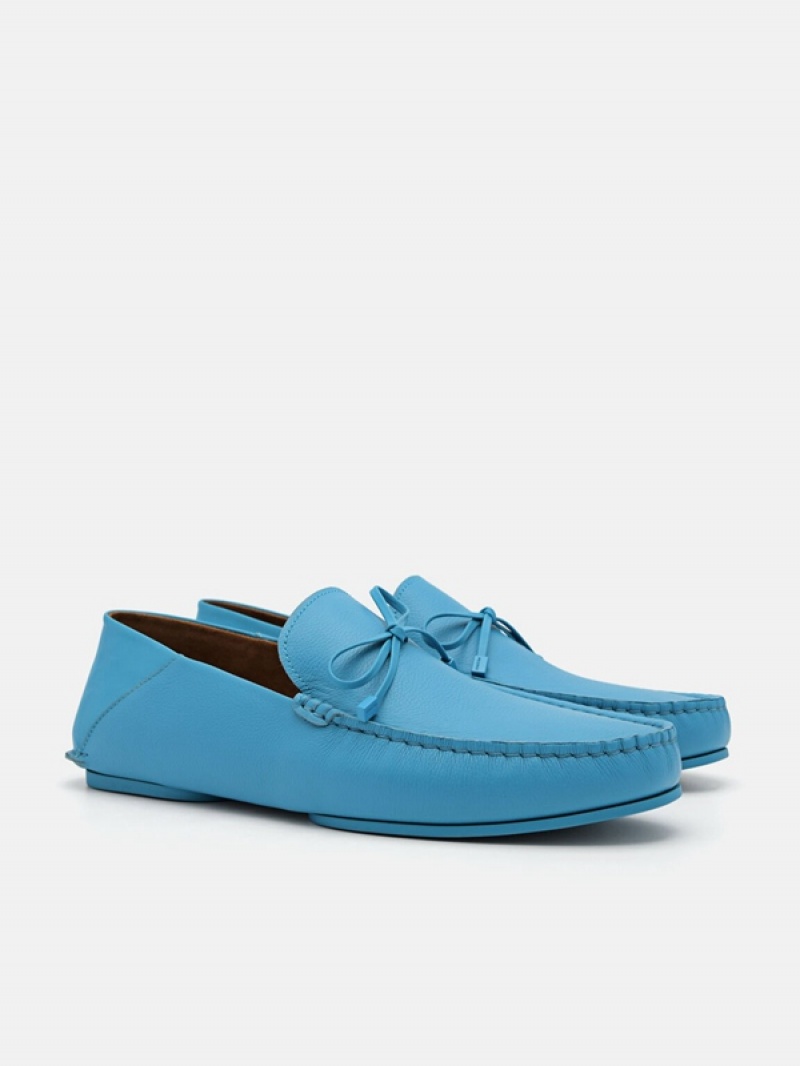 Blue Men's Pedro Leto Leather Moccasins | LKXDWB-714