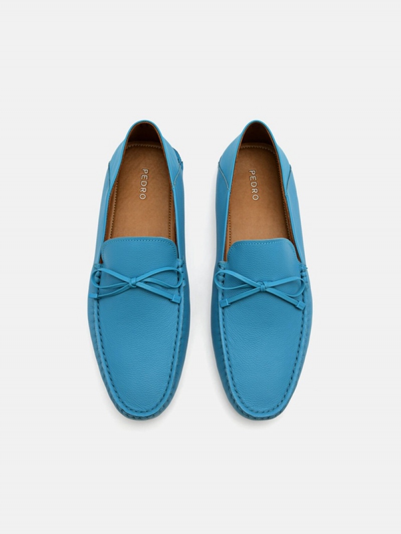 Blue Men's Pedro Leto Leather Moccasins | LKXDWB-714