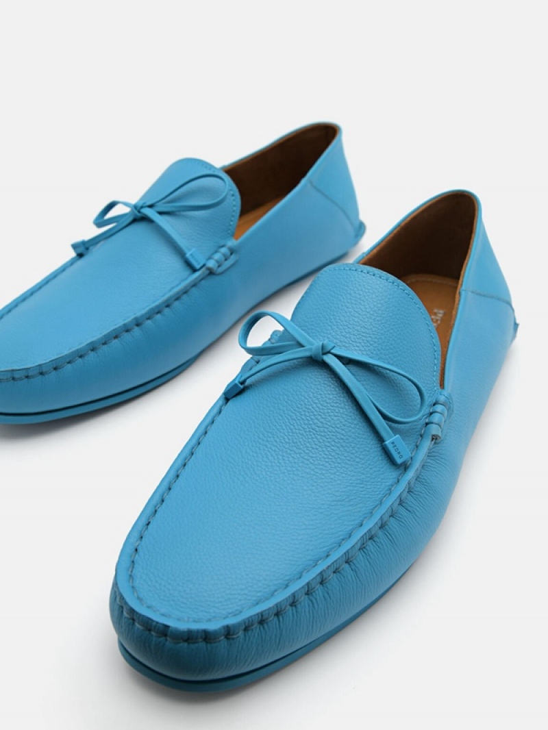 Blue Men's Pedro Leto Leather Moccasins | LKXDWB-714