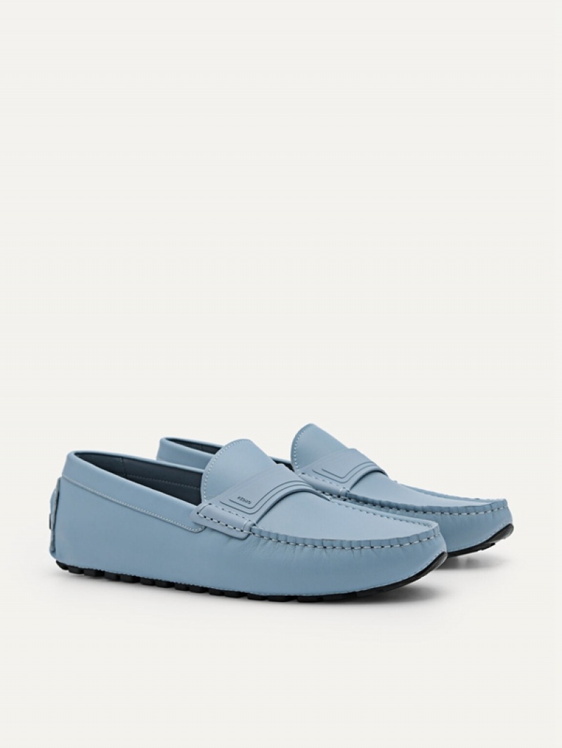 Blue Men's Pedro Pascal Leather Moccasins | JIPEWO-260