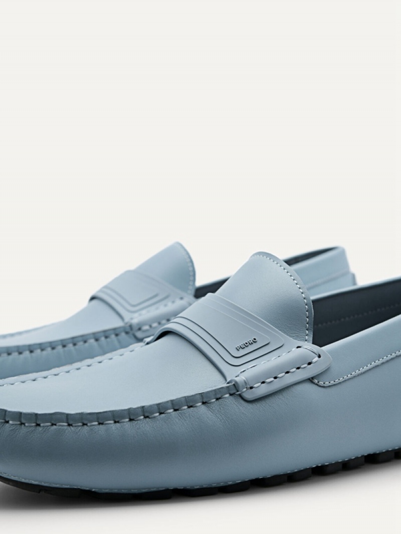 Blue Men's Pedro Pascal Leather Moccasins | JIPEWO-260