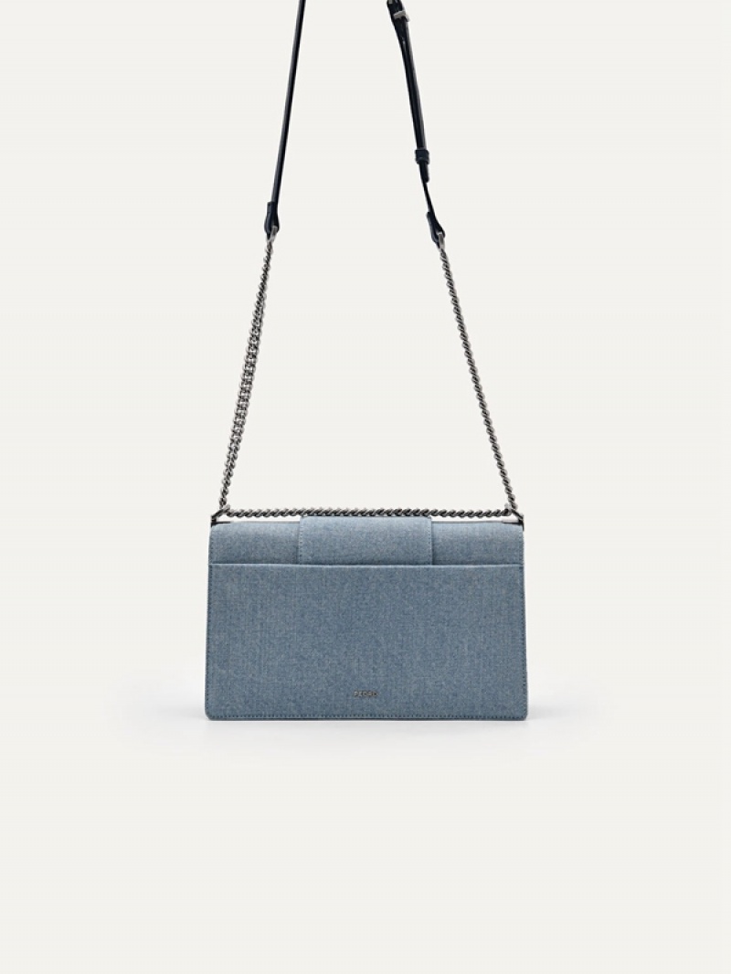 Blue Women's Pedro Studio Kate Leather & Denim Shoulder Bags | IMFEZX-072