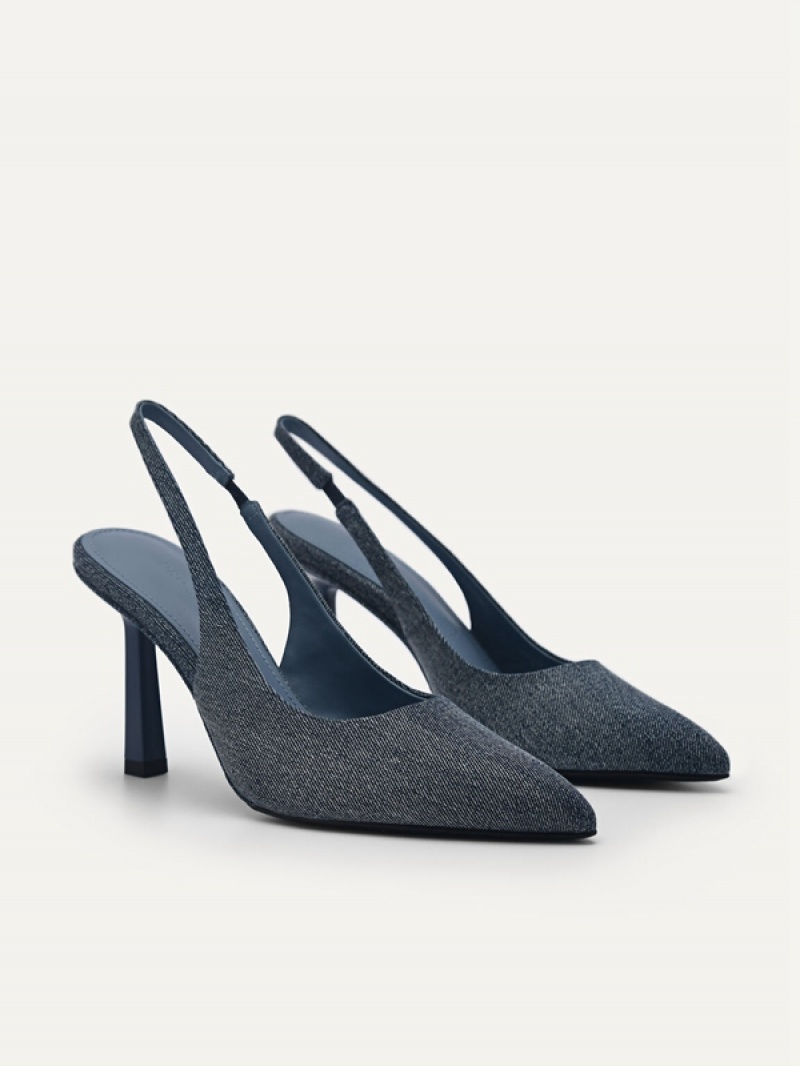 Blue Women's Pedro Studio Liza Denim Slingback Pumps | RVKMIS-138