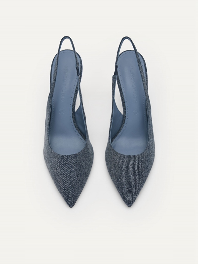 Blue Women's Pedro Studio Liza Denim Slingback Pumps | RVKMIS-138