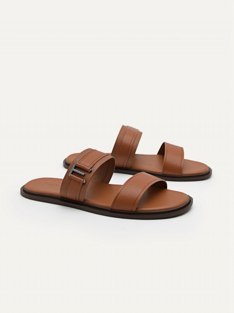 Brown Men's Pedro Band Slides | GFHWIM-130