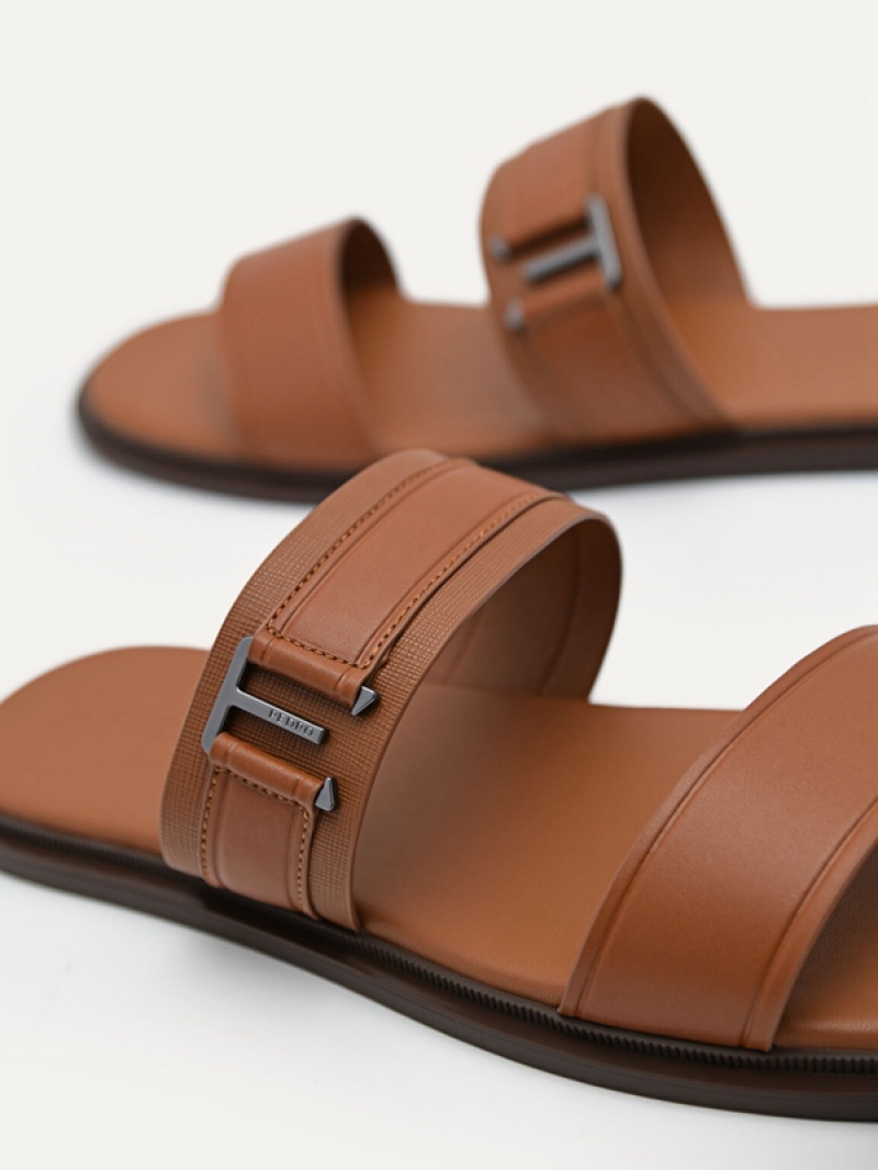 Brown Men's Pedro Band Slides | GFHWIM-130