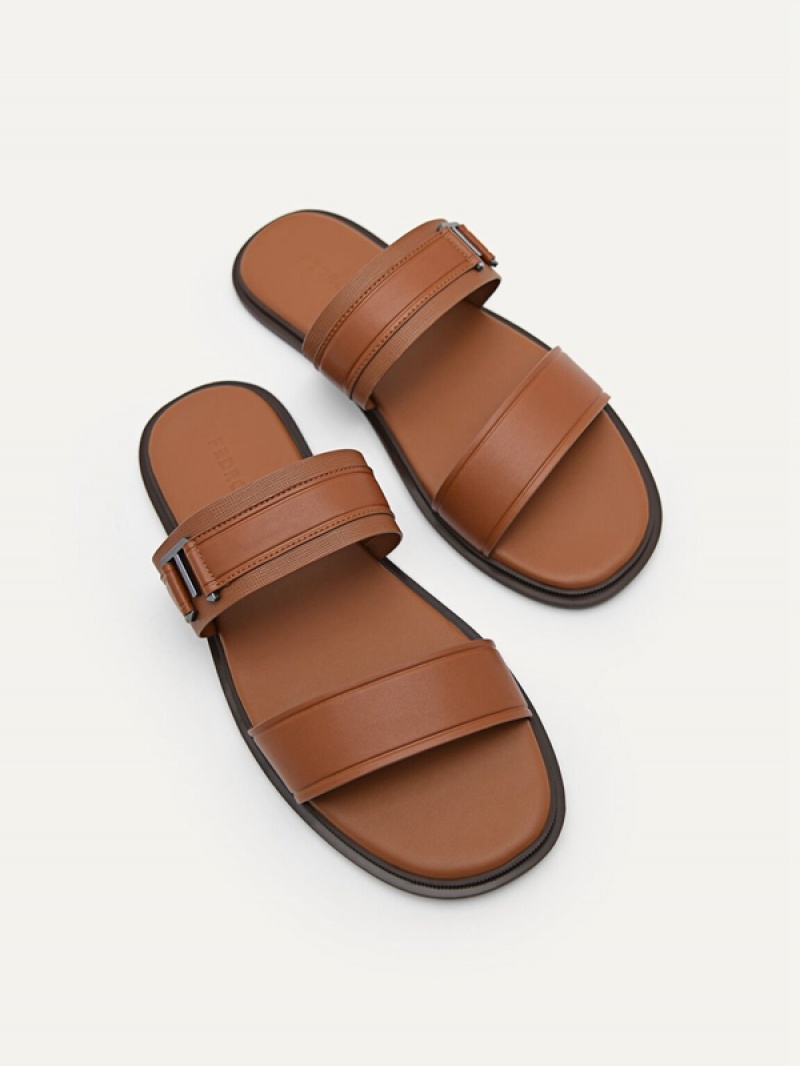 Brown Men's Pedro Band Slides | GFHWIM-130