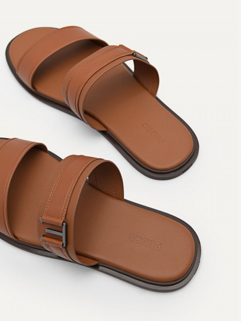 Brown Men's Pedro Band Slides | GFHWIM-130