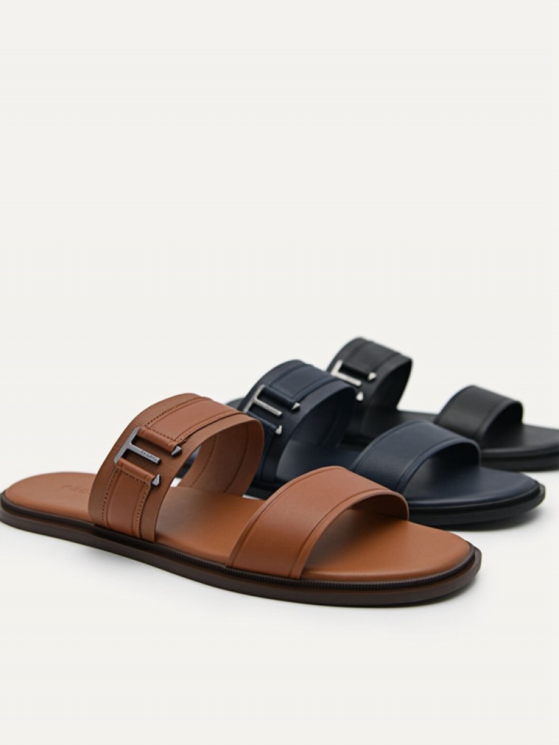 Brown Men's Pedro Band Slides | GFHWIM-130