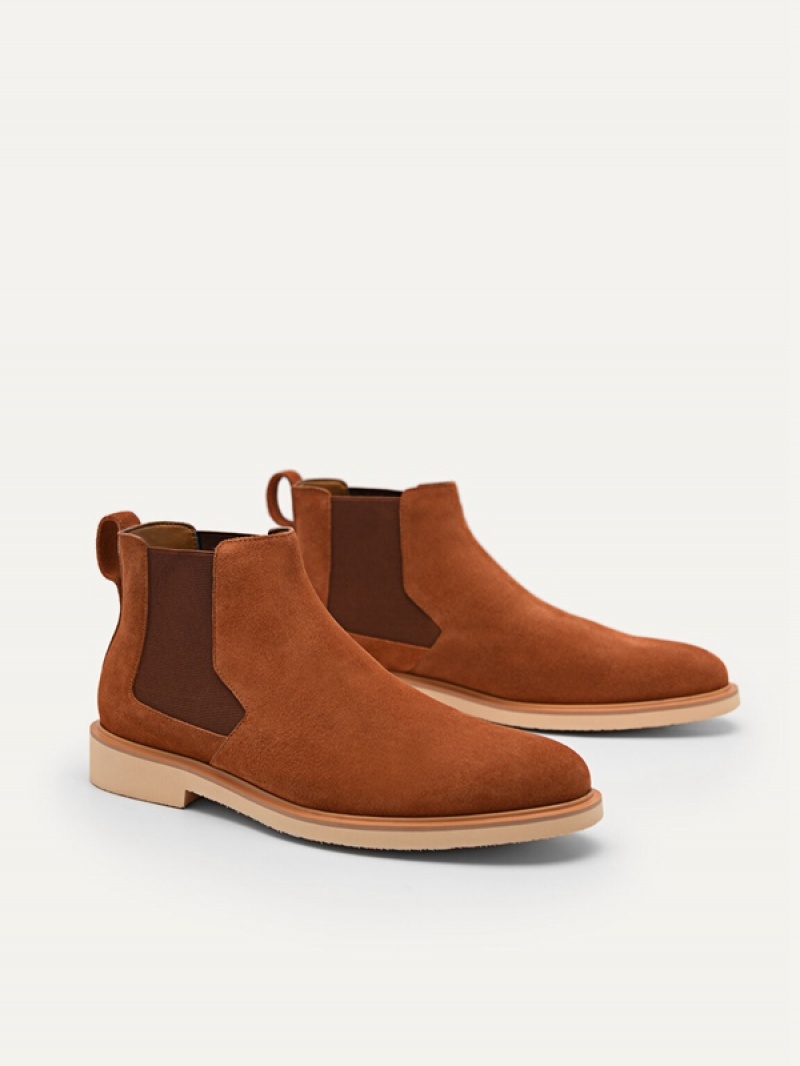 Brown Men's Pedro Camel Leather Ankle Boots | HDXUVA-493