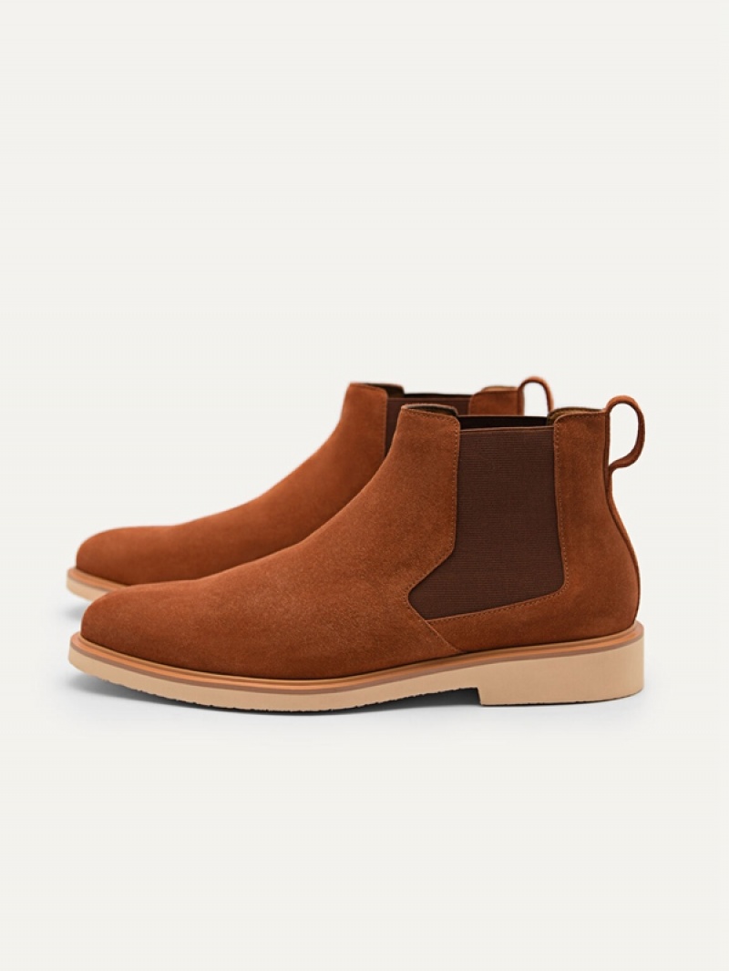 Brown Men's Pedro Camel Leather Ankle Boots | HDXUVA-493