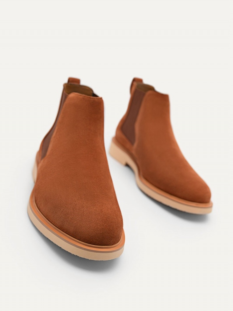 Brown Men's Pedro Camel Leather Ankle Boots | HDXUVA-493