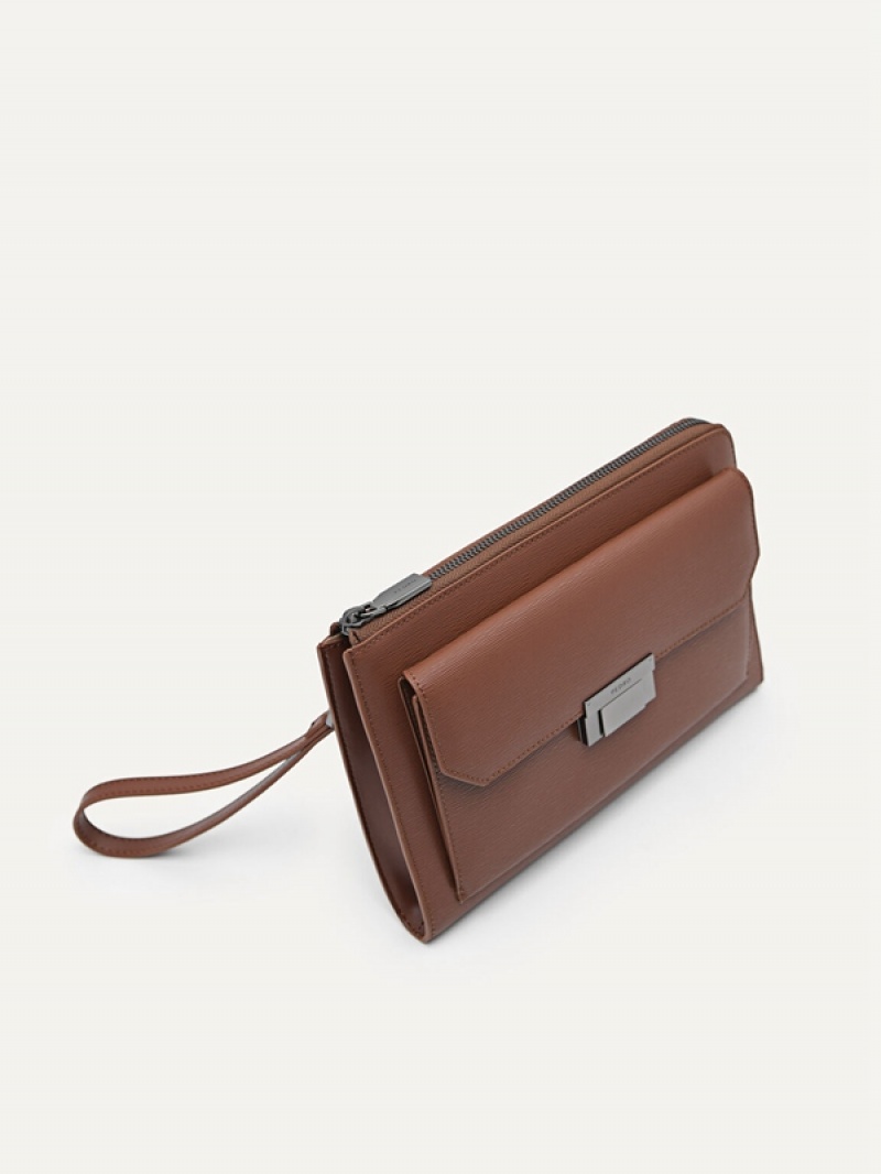 Brown Men's Pedro Henry Leather Clutch Bag | RUHPVT-689