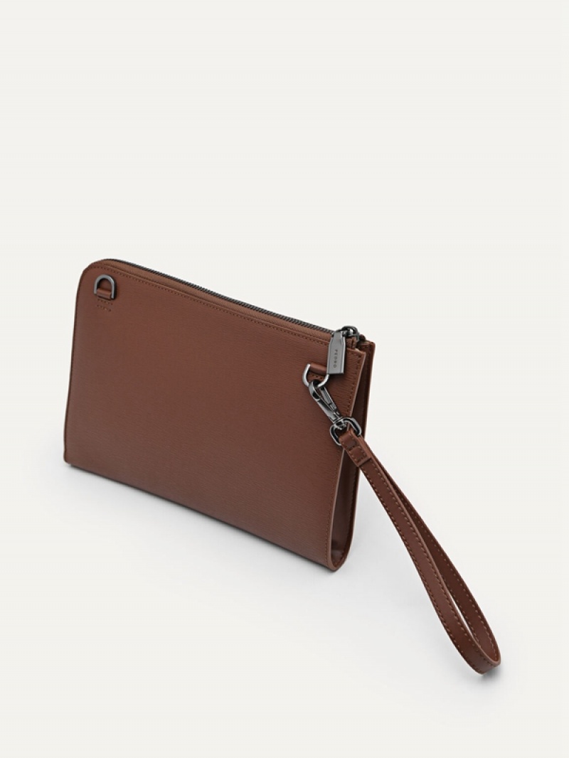 Brown Men's Pedro Henry Leather Clutch Bag | RUHPVT-689