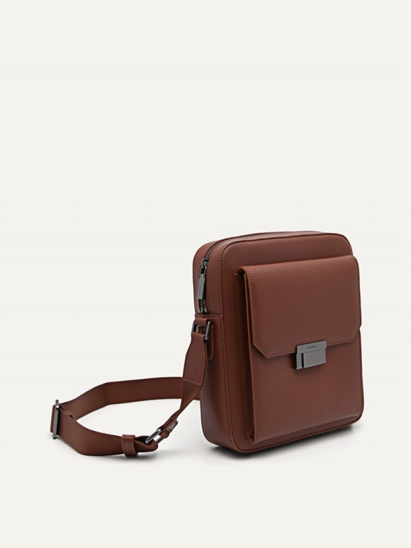 Brown Men's Pedro Henry Leather Sling Bag | QUXDOB-360