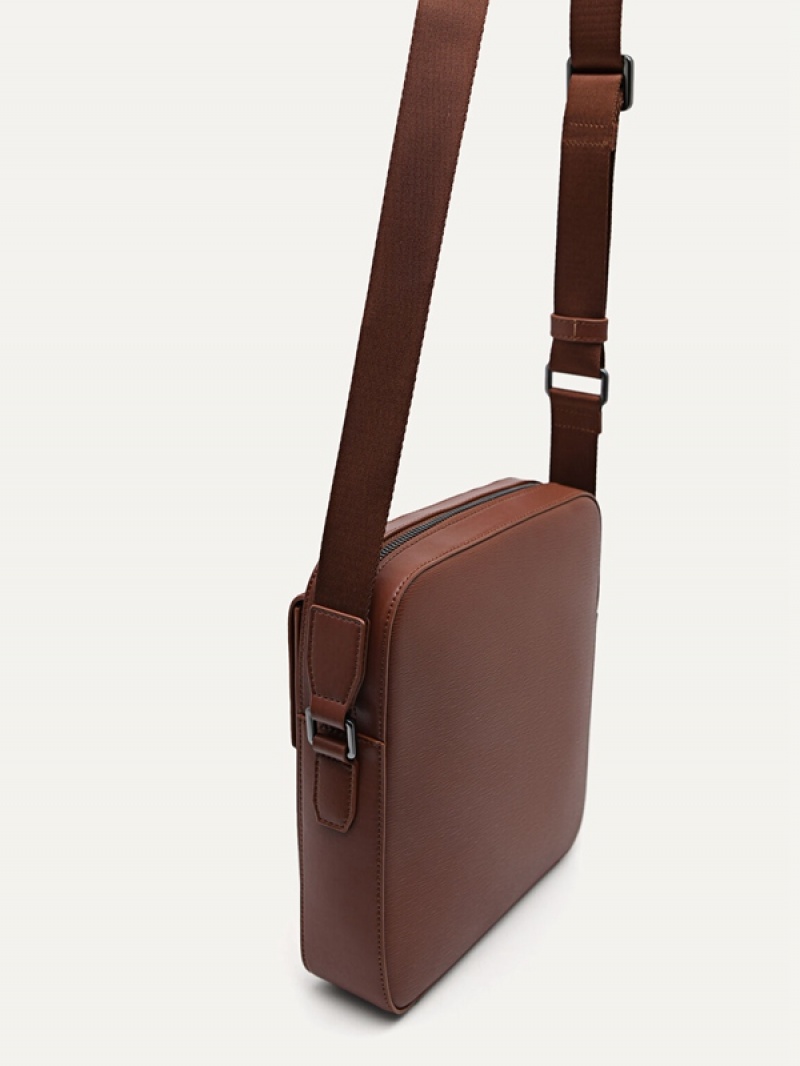 Brown Men's Pedro Henry Leather Sling Bag | QUXDOB-360