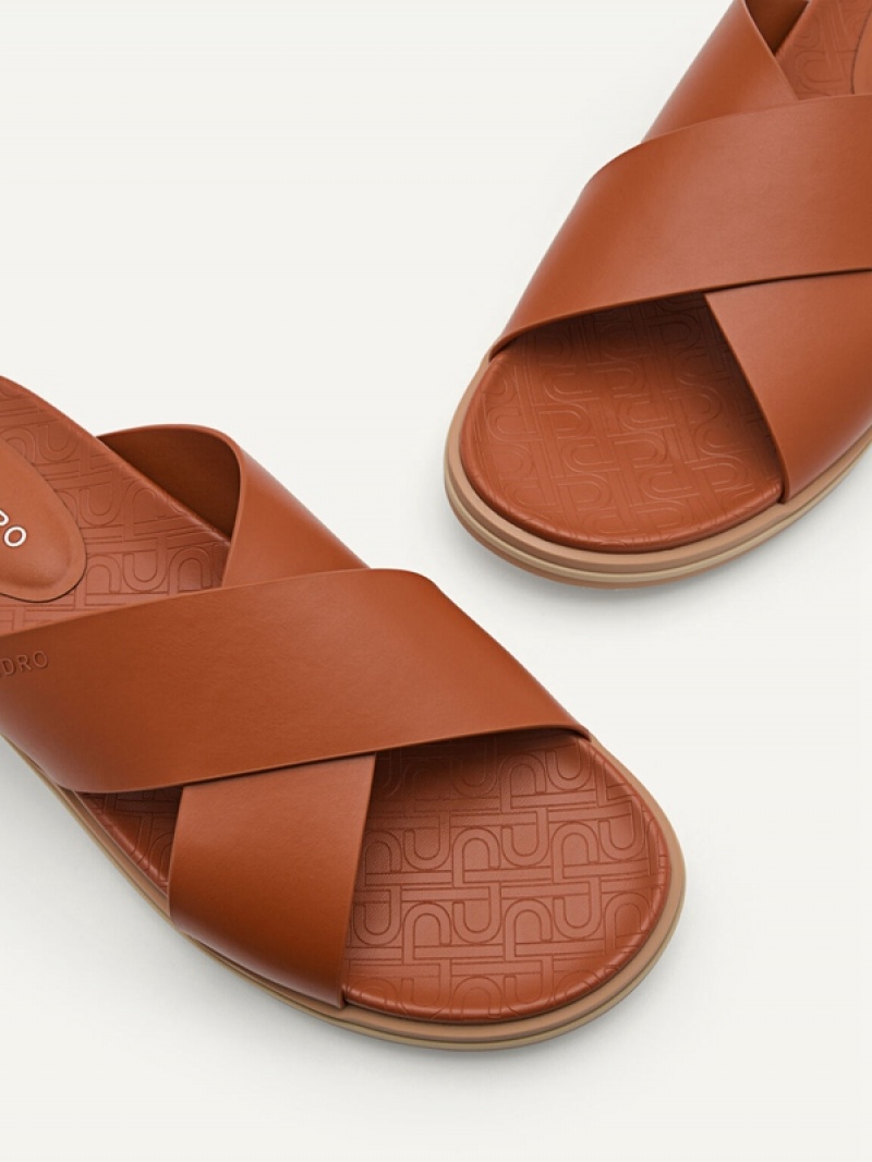 Brown Men's Pedro Icon Cross Strap Sandals | NWTKXV-796