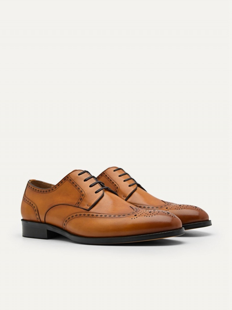 Brown Men's Pedro Icon Leather Brogue Derby Shoes | EDKPSO-713