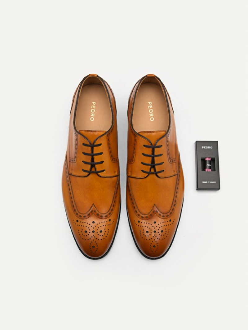 Brown Men's Pedro Icon Leather Brogue Derby Shoes | EDKPSO-713