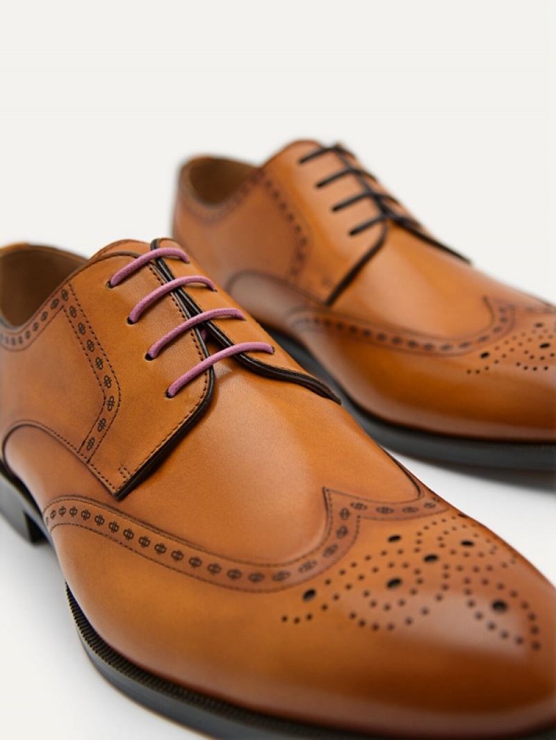 Brown Men's Pedro Icon Leather Brogue Derby Shoes | EDKPSO-713