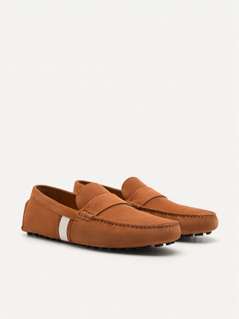 Brown Men's Pedro Leather Band Moccasins | JHSYUL-307