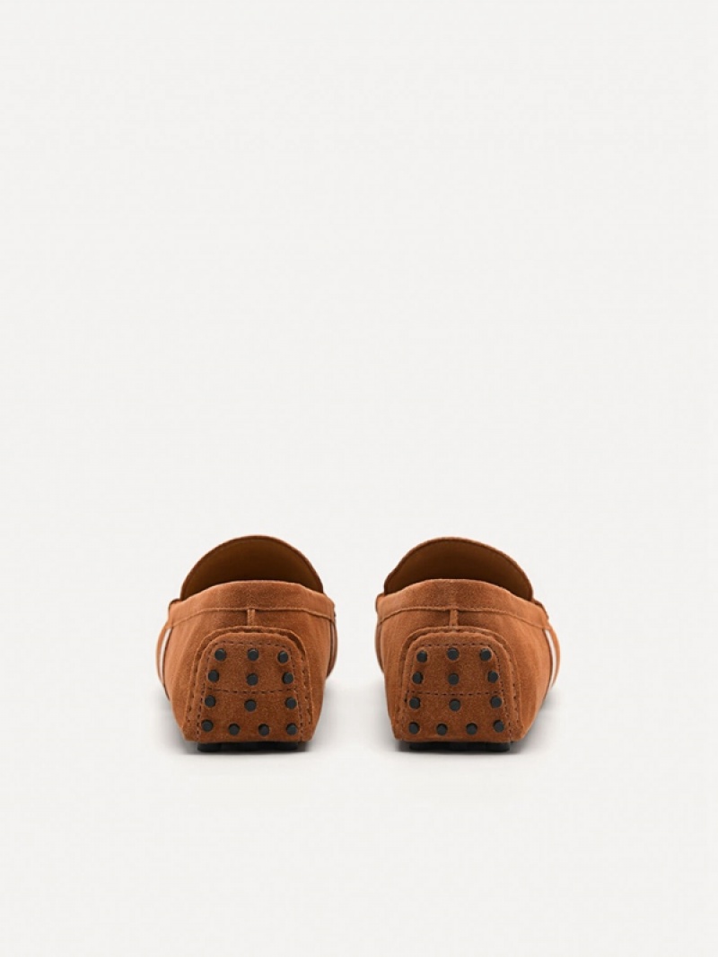 Brown Men's Pedro Leather Band Moccasins | JHSYUL-307