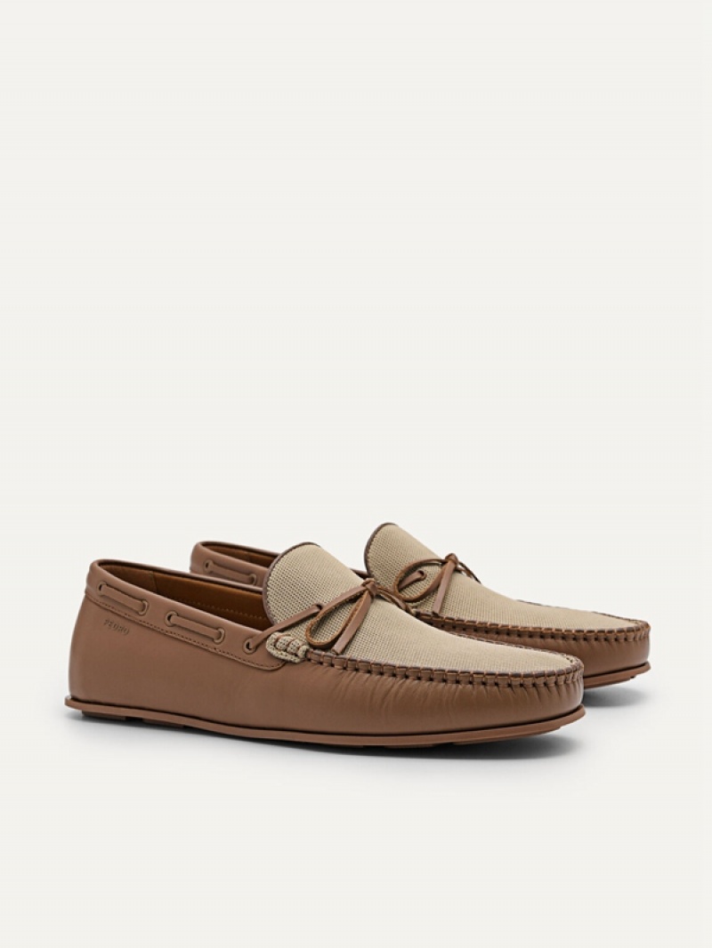 Brown Men's Pedro Leather Bow Moccasins | YTREKS-257