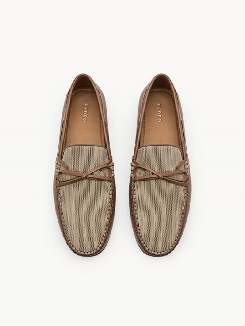 Brown Men's Pedro Leather Bow Moccasins | YTREKS-257