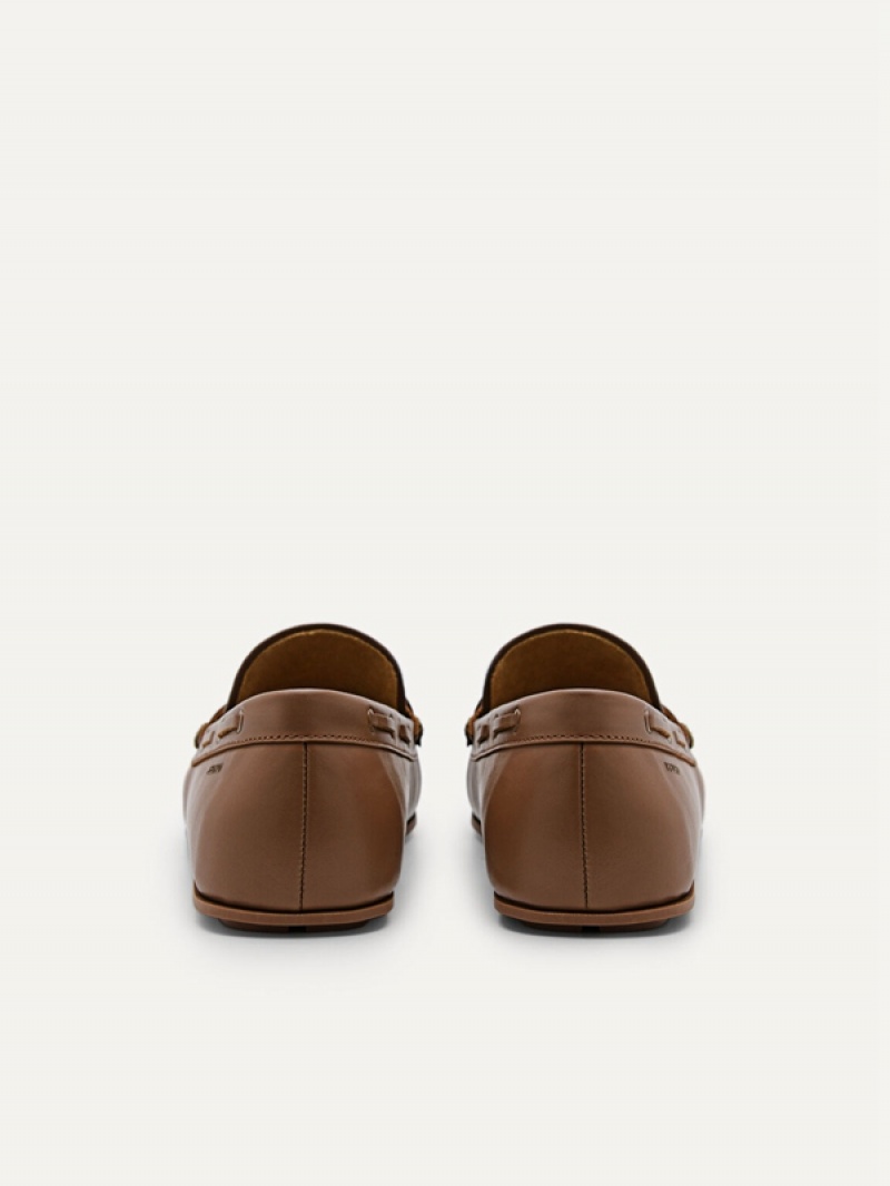 Brown Men's Pedro Leather Bow Moccasins | YTREKS-257