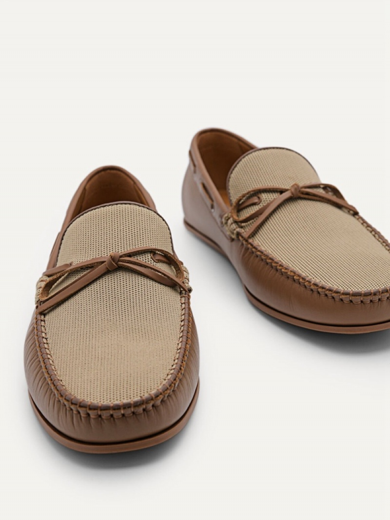 Brown Men's Pedro Leather Bow Moccasins | YTREKS-257