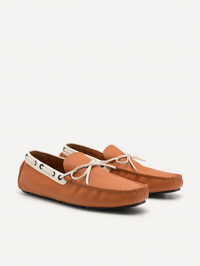 Brown Men's Pedro Leather Bow Moccasins | BDFWLY-704